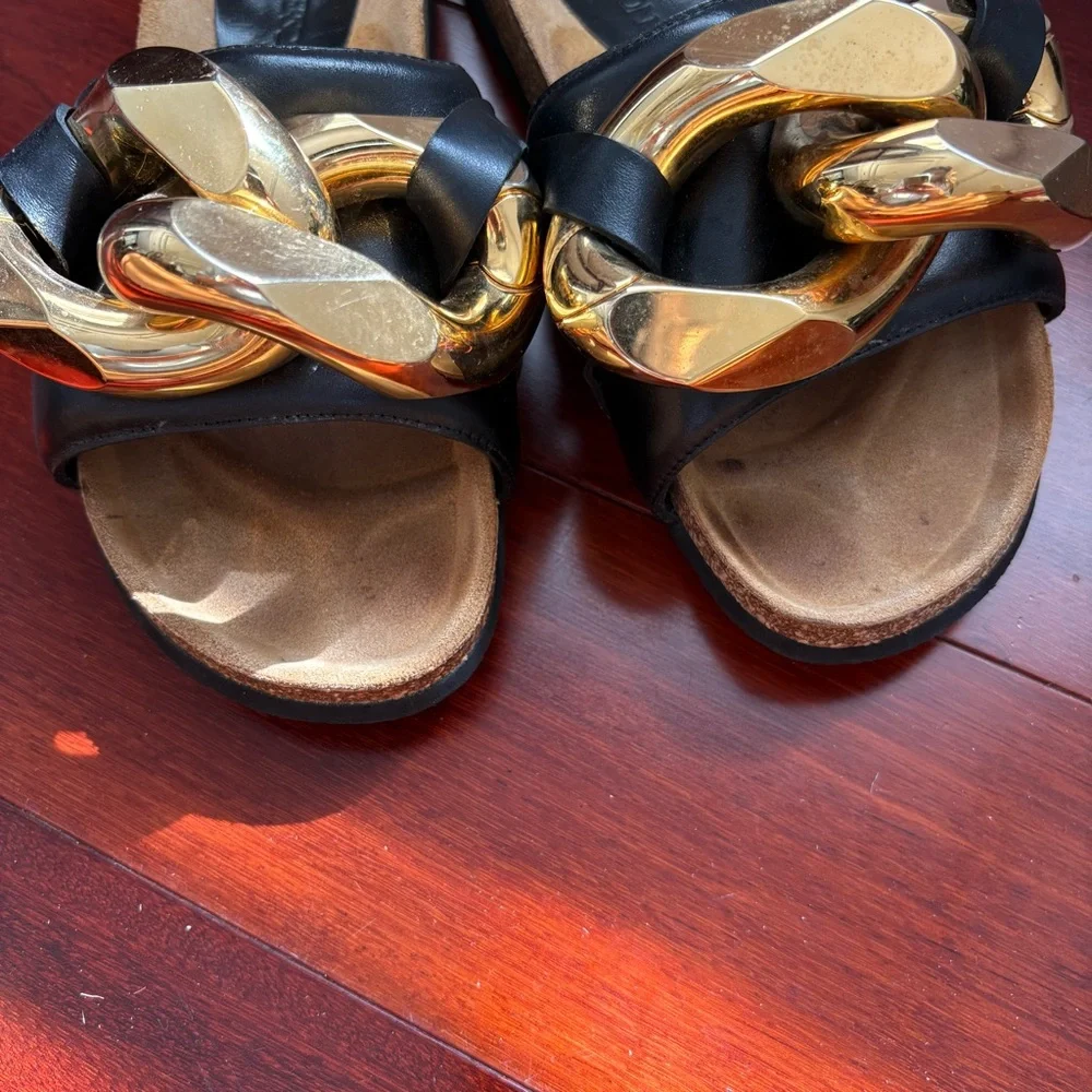 JW Anderson Chain Link Sandal Slides Gold Black Leather - Picture 8 of 11